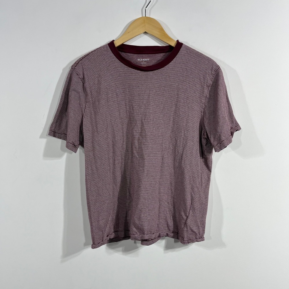 Old Navy Fisherman Retro Ringer Striped T-Shirt Burgundy Crewneck Womens Medium